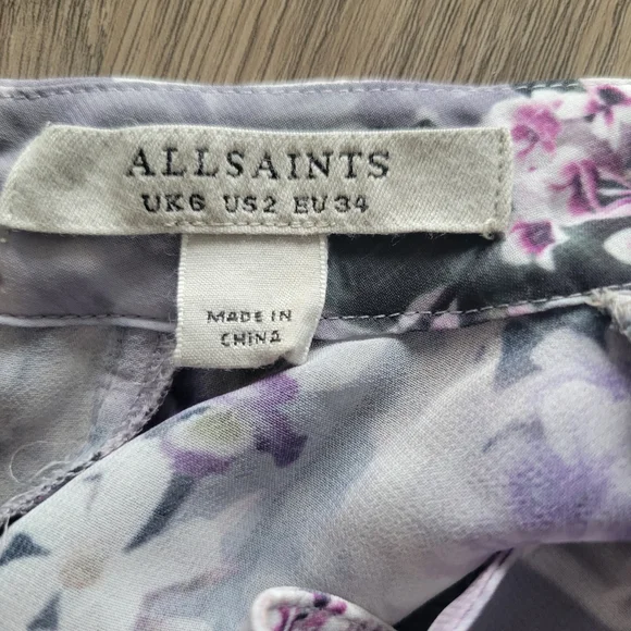 ALL SAINTS Fleur Lucia Asymmetrical Mock Neck A-line Gray Purple Dress Size 2 - Picture 13 of 16